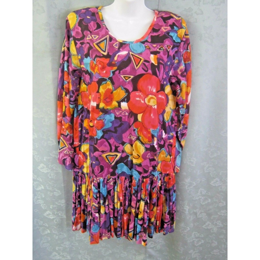 Vintage 90's PASTA Dress Size Medium Drop Waist "Hattie Style" Bright Floral